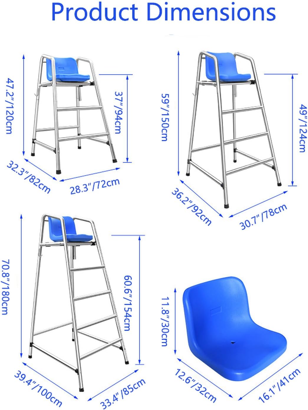 Lifeguard Chair for Pool high Elevated Referee Stand Heavy Duty Non Slip seat Platform for Backyard Outdoor Swimming Safety