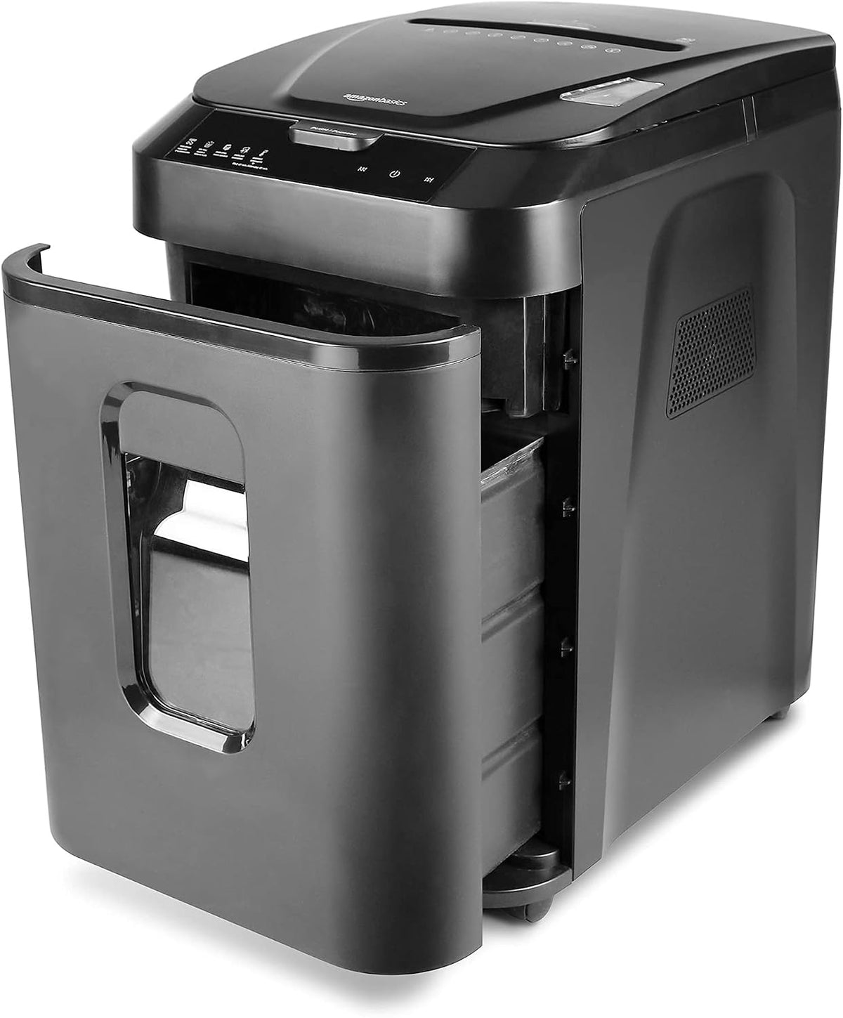 Amazon Basics 150-Sheet Autofeed Micro-Cut Paper and Credit Card Shredder, High Security Level P-4 with 8.5-Gallon Bin, 60-Minute Continuous Run Time, Black