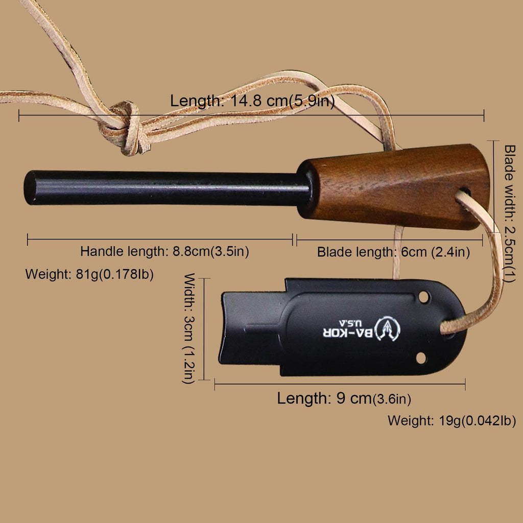 BA-KOR 5MM (9CR18MOV) steel 12.8'' full tang Hunting knife +K sheathing &5.9" cerium igniter can be used outdoors for outdoor hunting, camping, obstacle clearing, wood chopping, BBQ, fishing, kitchen cutting, EDC tools, gifts (G10 Black-C, Inches, 12.8)