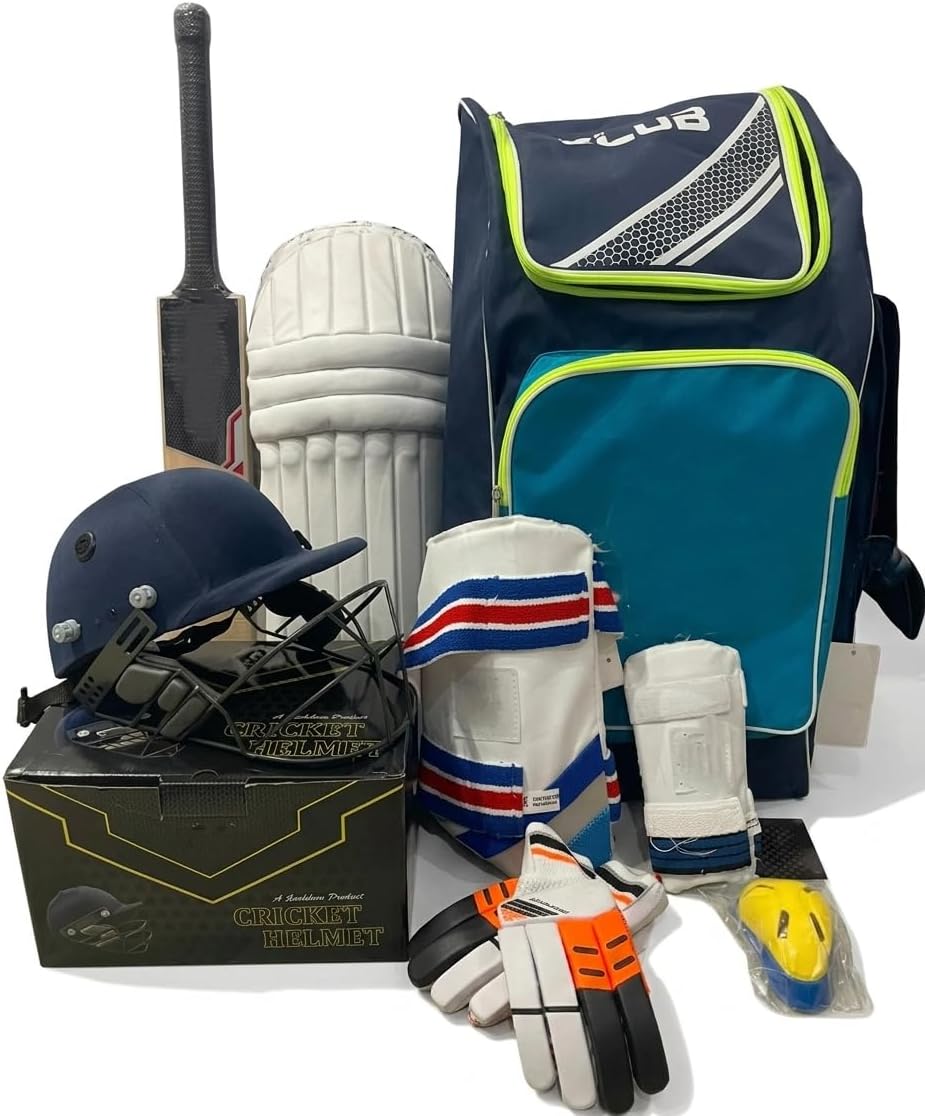 REINDEER Kashmir Willow Cricket Kit â Includes Professional Bat, Leg Guards, Batting Gloves, Helmet, and Premium Kit Bag â Full Protection Equipment Set (Bat Size: 4) (Kids Height: 144-150 CMs)