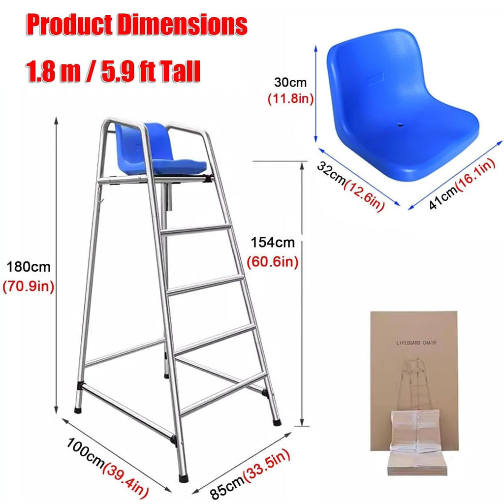 Stainless Steel Lifeguard Chair for Pool high Elevated Referee Stand Heavy Duty Non Slip seat Platform for Backyard Outdoor Swimming Safety(120cm/3.94ft Tall)