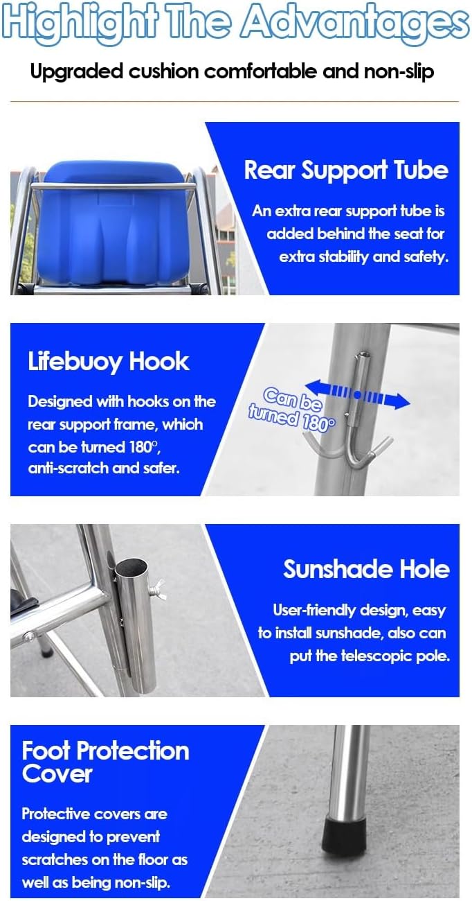 High Stainless Steel Lifeguard Chair for Pools Patio Lake Beach, Tennis Volleyball Referee Chair Stand, Outdoor Extra Tall Life Guard Deck Chairs/Bar Stool w/Comfortable Seat(120cm/47.2in/3.9ft high)