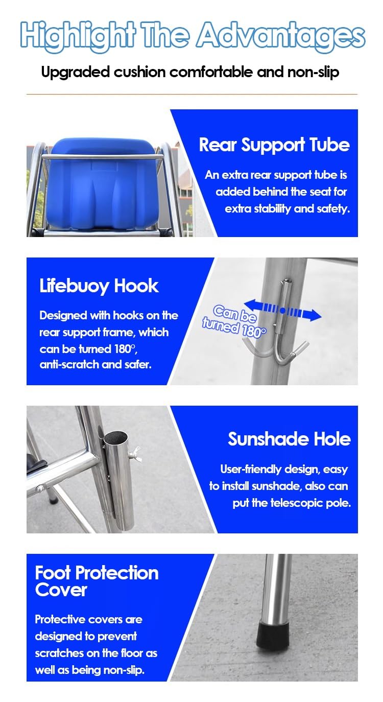High Stainless Steel Lifeguard Chair for Pools Patio Lake Beach, Tennis Volleyball Referee Chair Stand, Outdoor Extra Tall Life Guard Deck Chairs/Bar Stool w/Comfortable Seat(120cm/47.2in/3.9ft high)