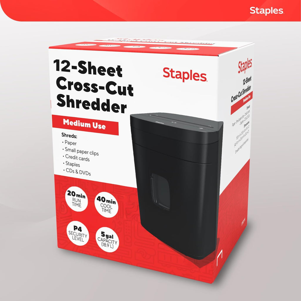 Staples 12-Sheet Micro-Cut Paper Shredder, High-Security, Anti-Jam, Black