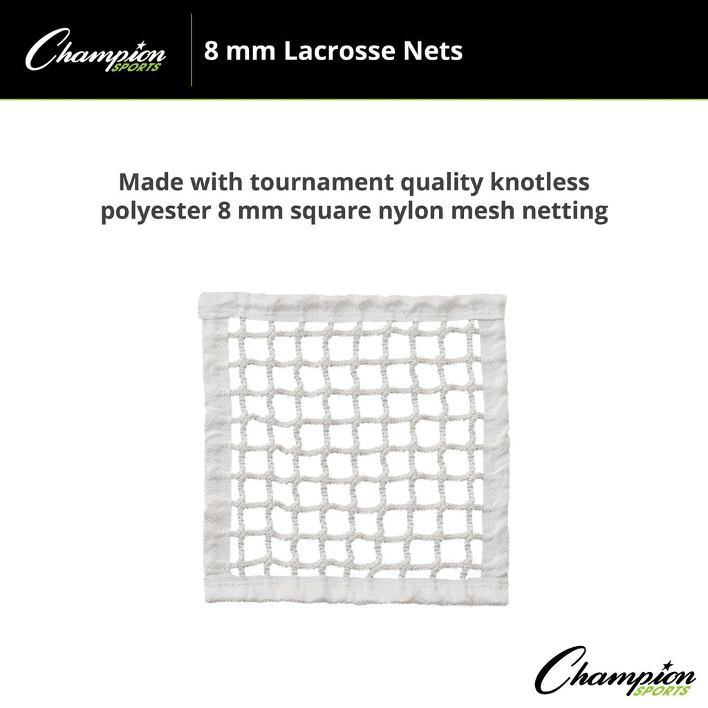 Champion Sports Lacrosse Goal Net - 6mm Official Size White Nylon Net Replacement (Pack of 2)