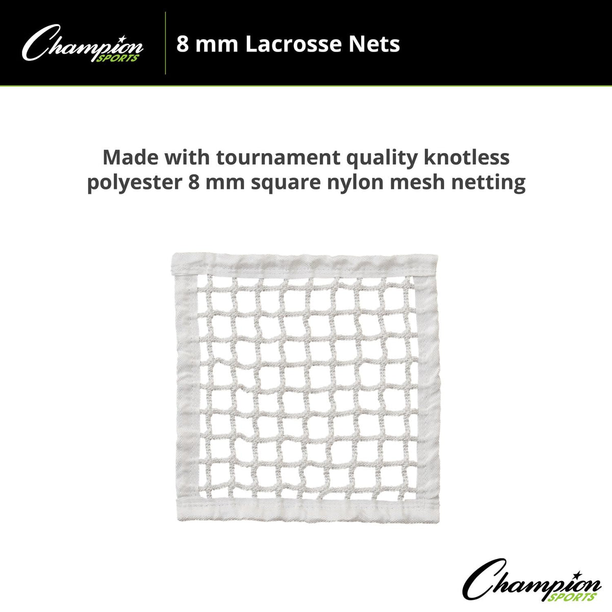 Champion Sports Lacrosse Goal Net - 6mm Official Size White Nylon Net Replacement (Pack of 2)