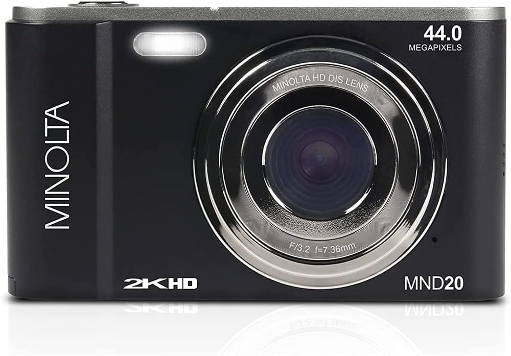 Minolta MND20-BK 44 MP 2.7K Ultra HD Digital Camera, Black Bundle with Lexar 32GB UHS-I SDHC Memory Card, Deco Photo Point and Shoot Camera Case and Deco Photo Microfiber Cleaning Cloth