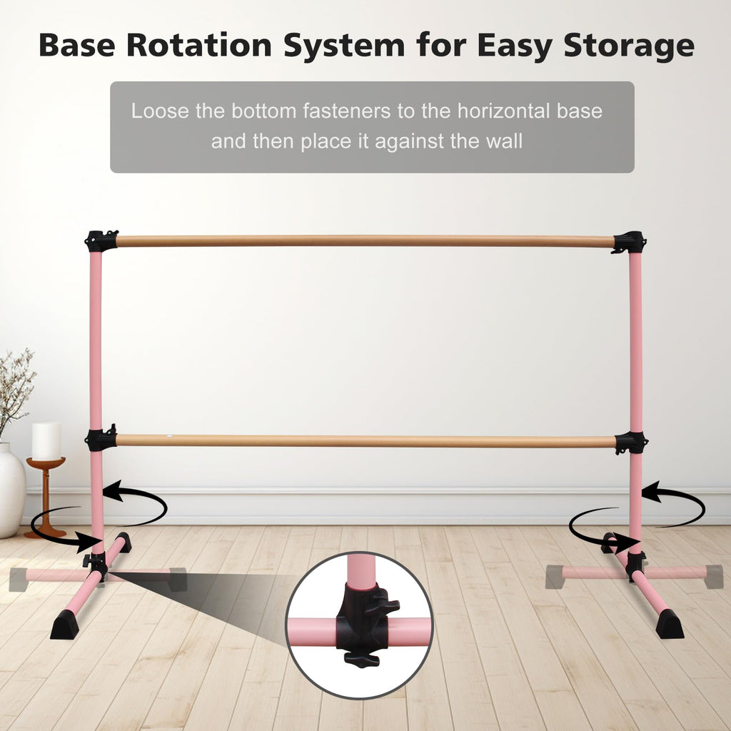 4FT/6FT Height Adjustable Double Ballet Barre, Freestanding Portable Stretching Dance Bar for Home, Heavy Duty Exercise Equipment for Kids & Adults with Anti-Slip Rubber Pads