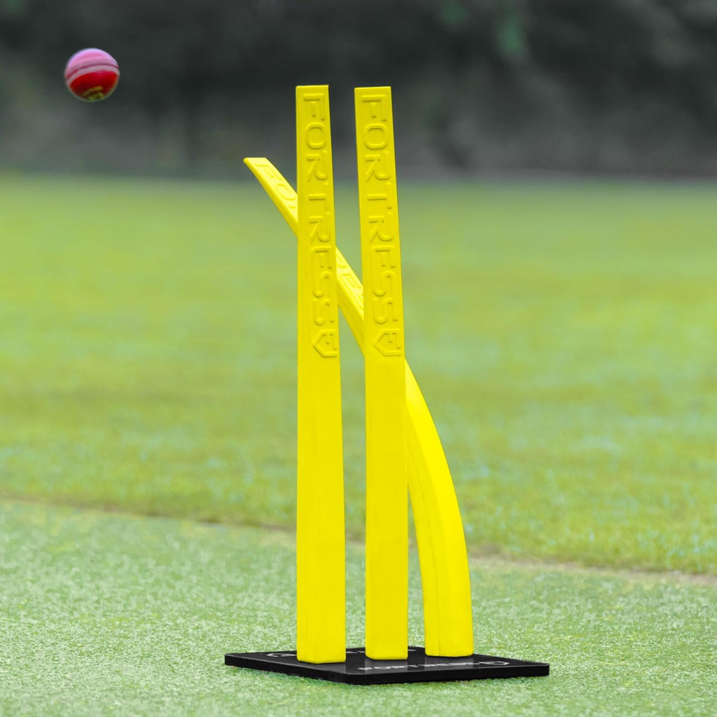 FORTRESS Flexi Cricket Stumps (Full Set) | Base and Ground Spikes Included | Suitable for Bowling & Fielding Drills