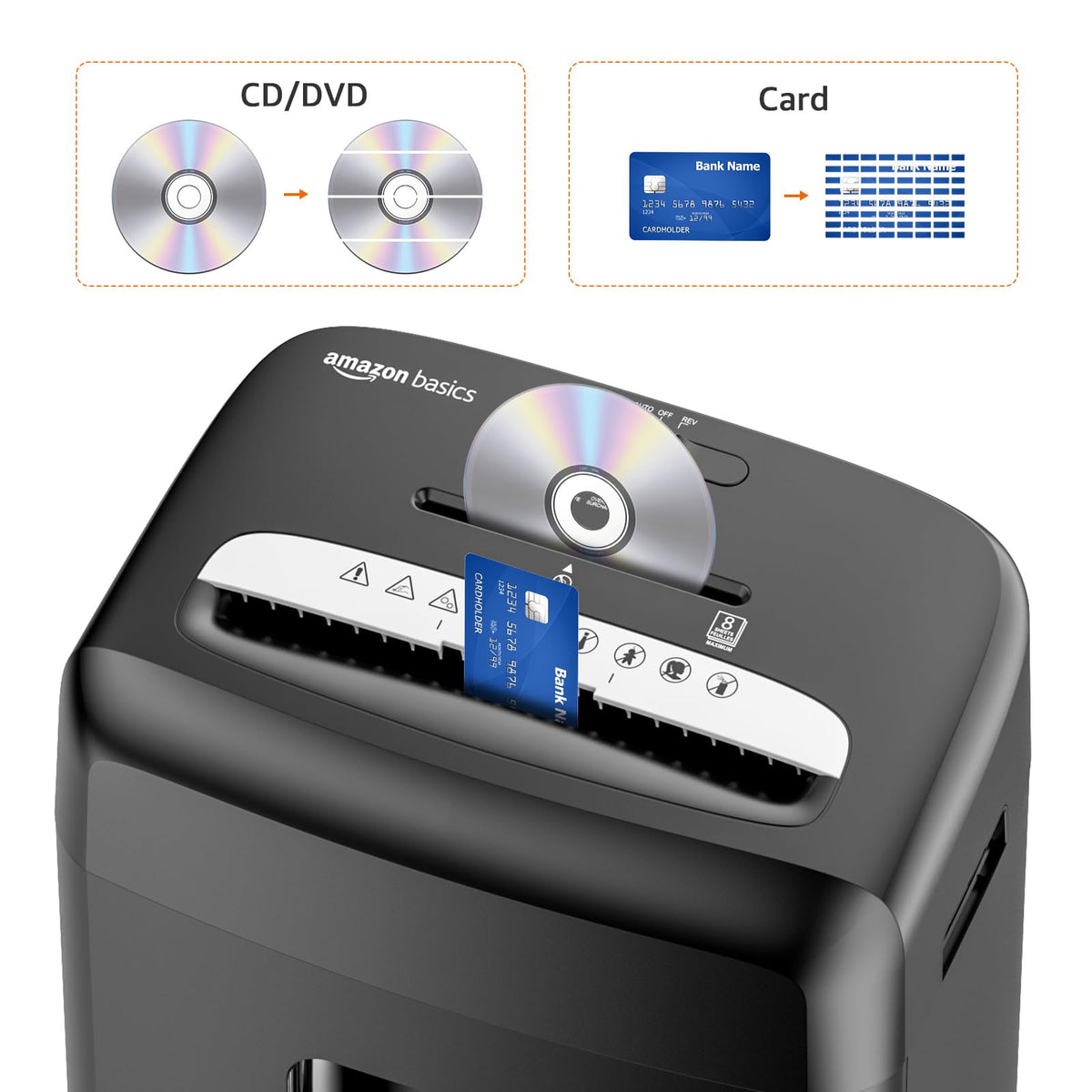 Amazon Basics 150-Sheet Autofeed Micro-Cut Paper and Credit Card Shredder, High Security Level P-4 with 8.5-Gallon Bin, 60-Minute Continuous Run Time, Black