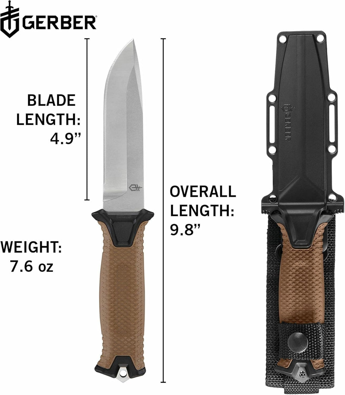 Gerber Gear StrongArm - Fixed Blade, Full Tang Knife - Camping Knife with Multiple Carry Options - Made in USA - Black, Serrated Edge