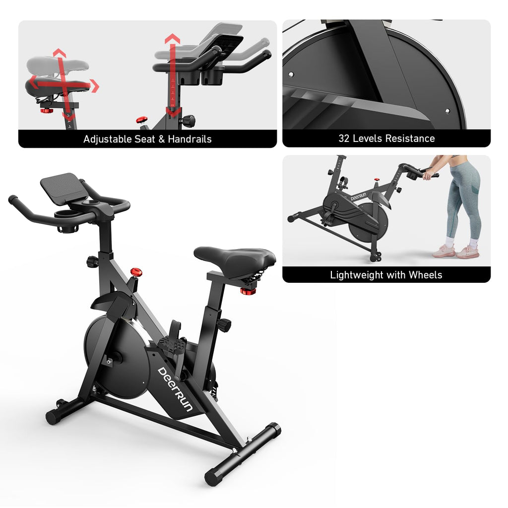 DeerRun Exercise Bike, Indoor Cycling Bike with Adjustable Magnetic Resistance, Low-Noise Belt Drive Stationary Bike for Home Cardio, 300 lb Capacity, Device Mount & LCD Monitor