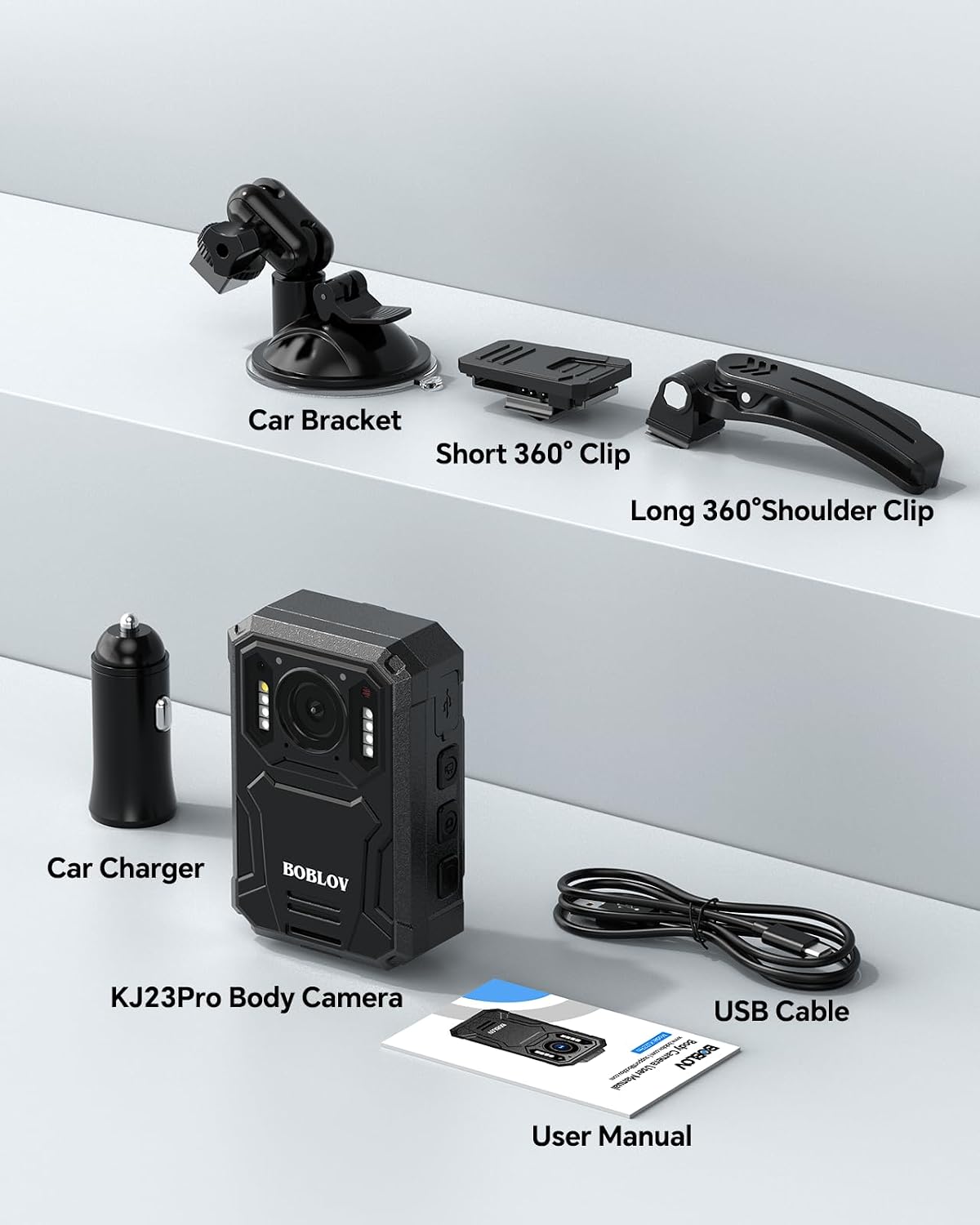 BOBLOV KJ23Pro 2K 128GB Body Worn Camera with Night Vision, 4000mAh Battery