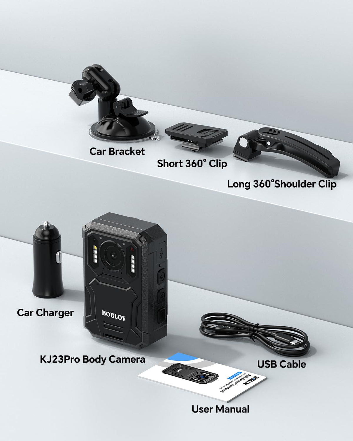 BOBLOV KJ23Pro 2K 128GB Body Worn Camera with Night Vision, 4000mAh Battery