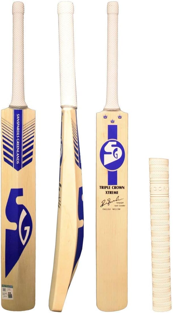 SG Triple Crown Xtreme English Willow Cricket Bat with Bat Cover & Bat Grip Free