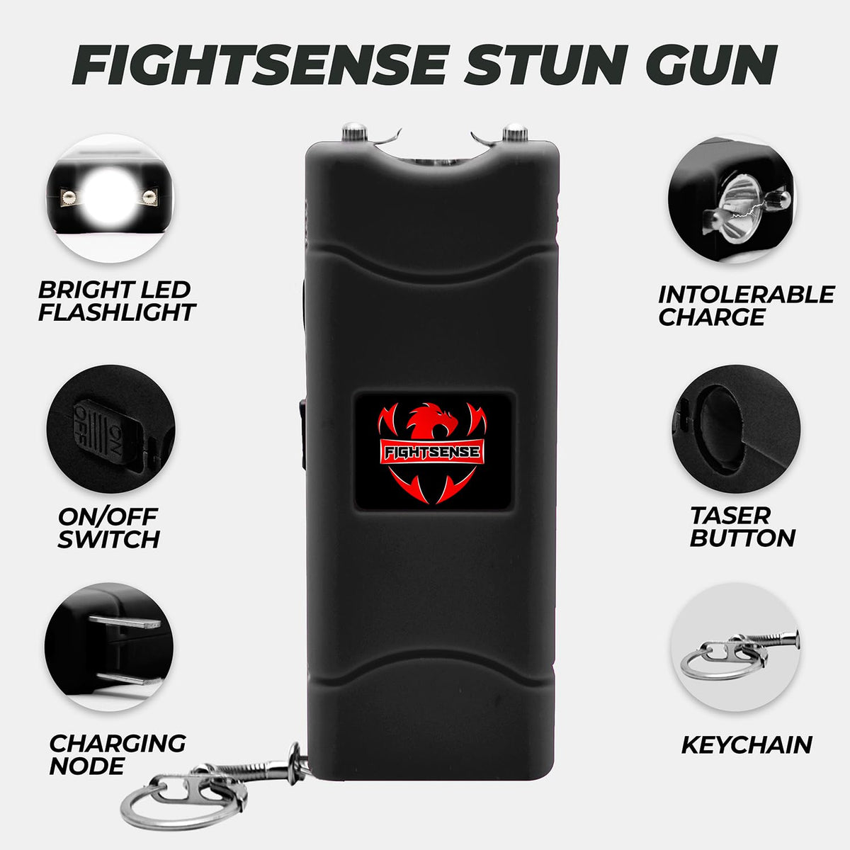 FIGHTSENSE (12 pcs) Wholesale Bulk Stun Gun Flashlight for Men and Women self Defense Device, Rechargeable Stun Gun, Nylon Holsters