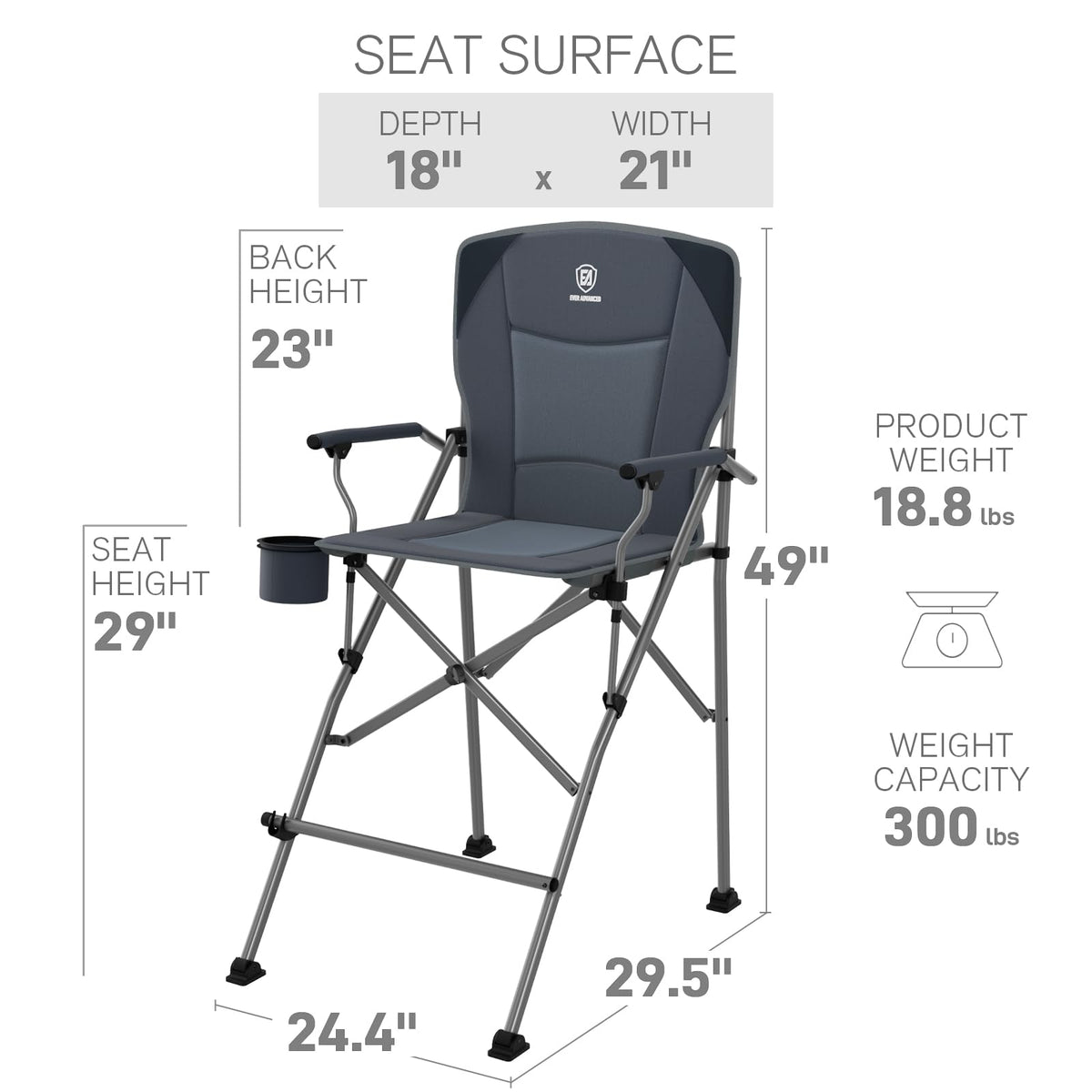EVER ADVANCED Tall Director Chair 31" Foldable Camping with Carry Bag Black