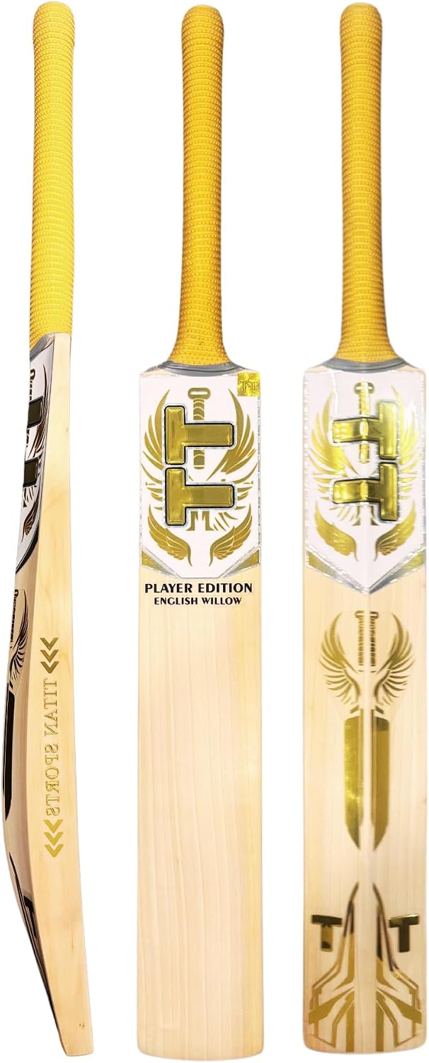 Titan English Willow Divine Cricket Bat Full Size Short Handle Grade 3 Lightweight & Handcrafted for Power and Control Ideal for Club & League Play with Free Hard Leather Ball