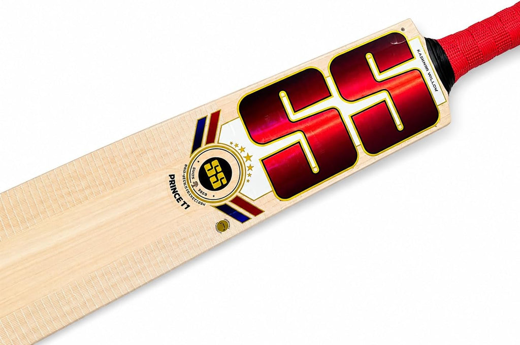 SS Prince 77 Kashmiri Willow Cricket Bat Grade 1, Hand Selected Willow, Made to Play with Leather and Hard Tennis Ball Cricket, Full Size - Short Handle, Men's Size