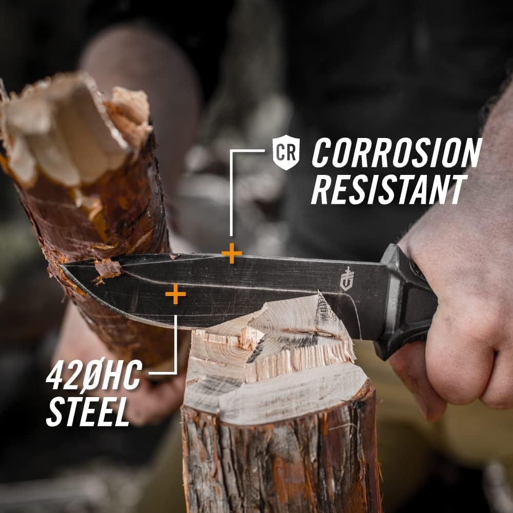Gerber Gear StrongArm - Fixed Blade, Full Tang Knife - Camping Knife with Multiple Carry Options - Made in USA - Black, Serrated Edge