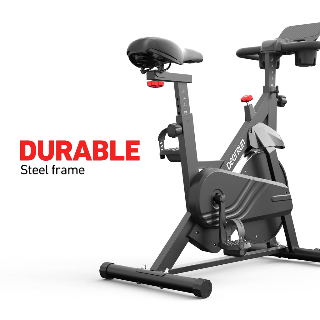 DeerRun Exercise Bike, Indoor Cycling Bike with Adjustable Magnetic Resistance, Low-Noise Belt Drive Stationary Bike for Home Cardio, 300 lb Capacity, Device Mount & LCD Monitor