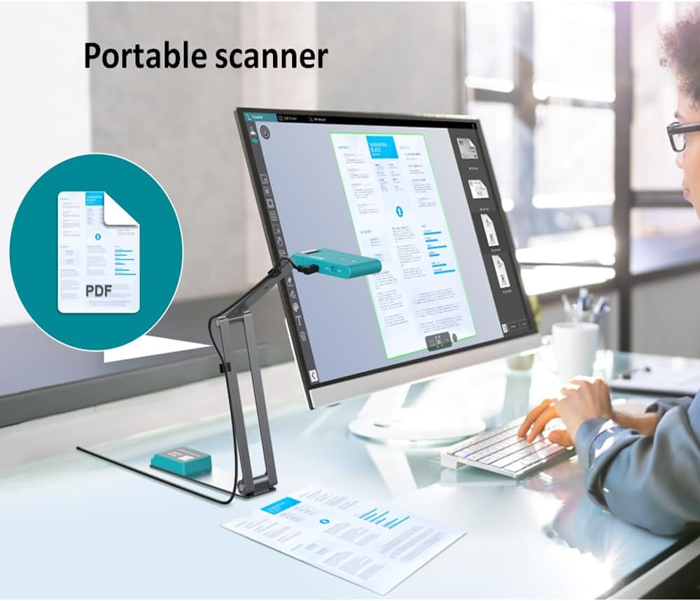IRIScan Visualizer 7 Dyslexia Webcam Document Camera :4K UltraHD|13MP|4in1|visualizer|Scanner A3|Portable Scanner|Web Conferencing|Remote Teaching|AI Micro|Led|USB|Free Readiris DYS OCR TTS|WinMac