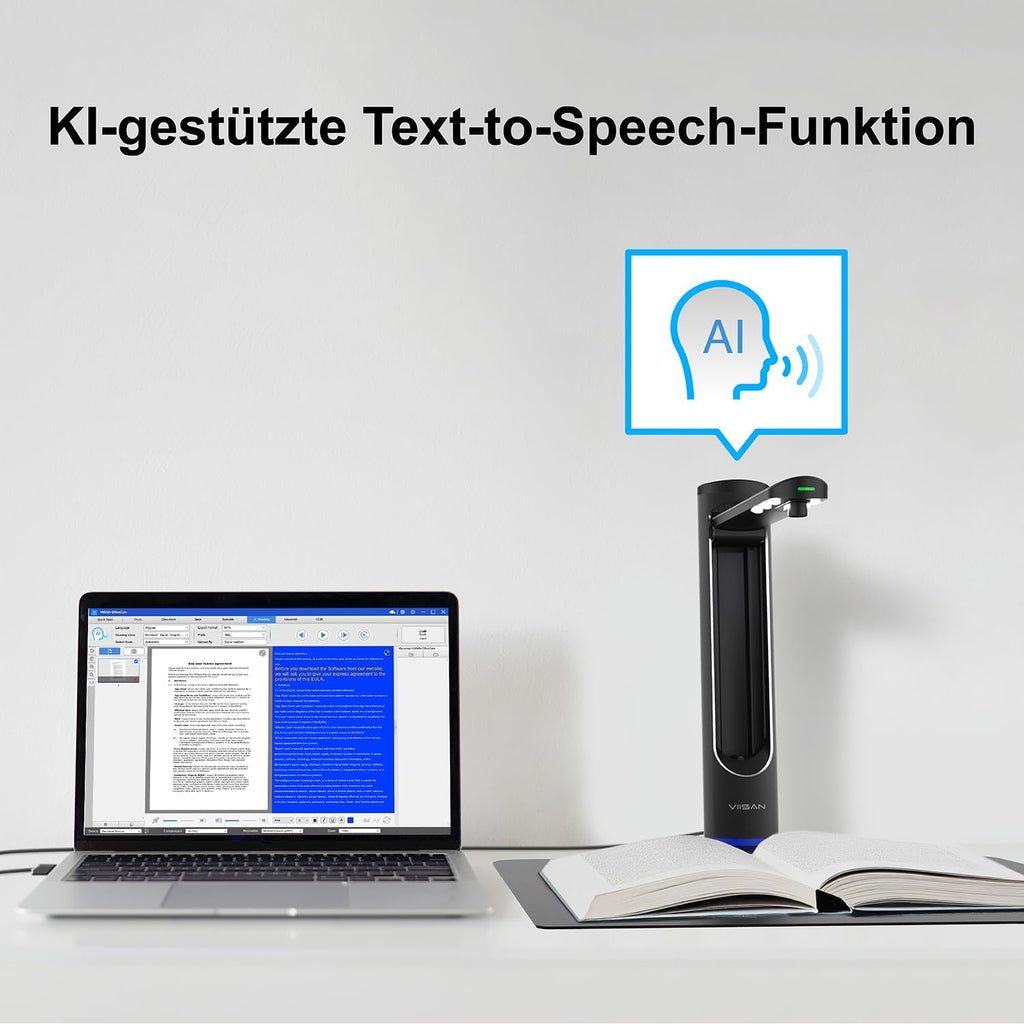 VIISAN K48 48MP Book Scanner & Document Camera, AI-Powered USB Camera with 600 DPI â Used for Book Digitization, Archiving & OCR, Auto Page Smoothing, Laser Positioning, Windows/Mac