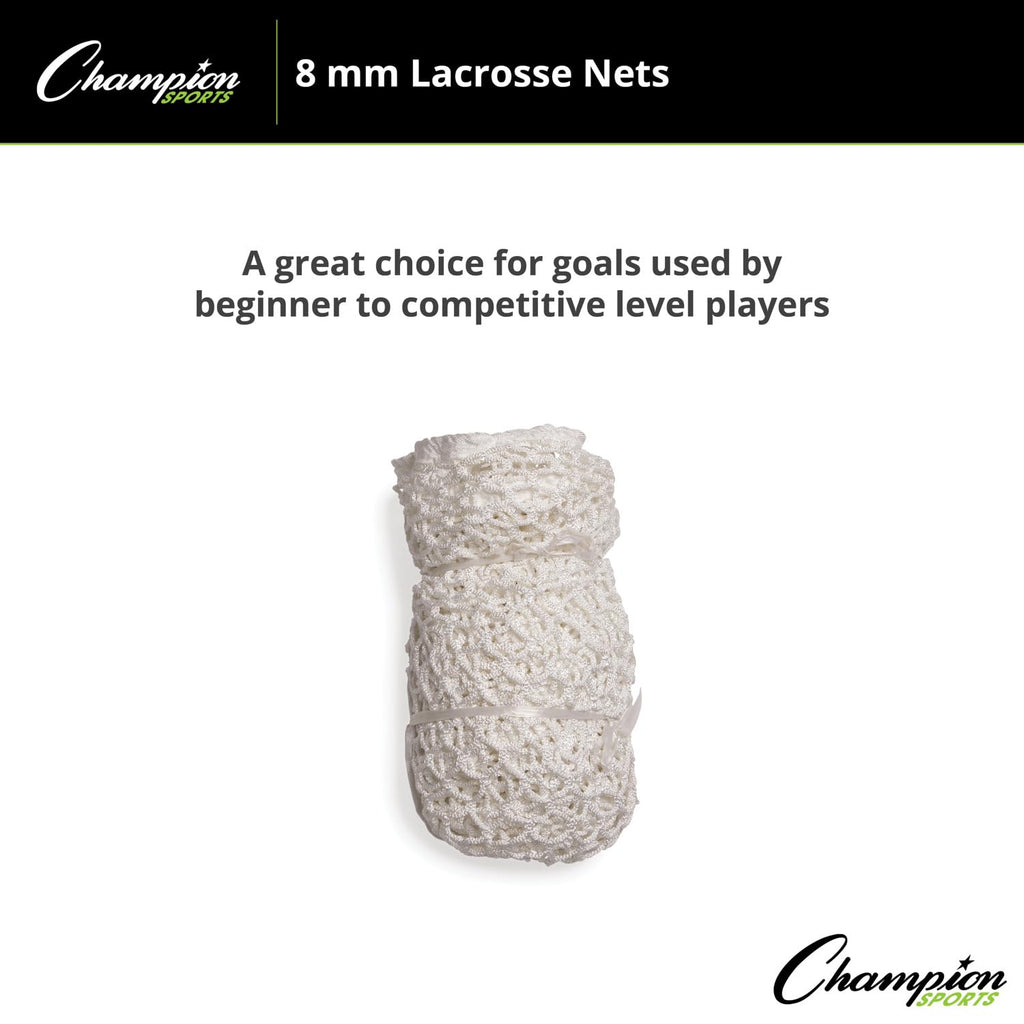 Champion Sports Lacrosse Goal Net - 6mm Official Size White Nylon Net Replacement (Pack of 2)