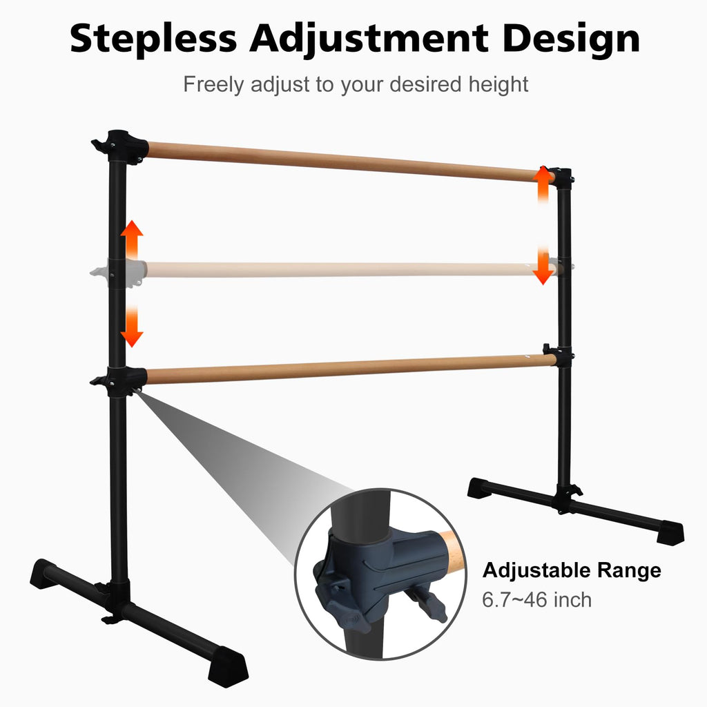 4FT/6FT Height Adjustable Double Ballet Barre, Freestanding Portable Stretching Dance Bar for Home, Heavy Duty Exercise Equipment for Kids & Adults with Anti-Slip Rubber Pads