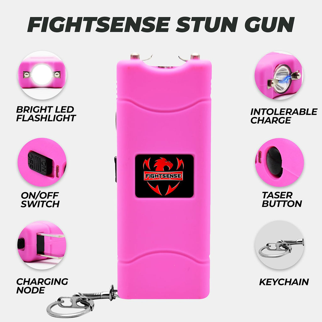 FIGHTSENSE (12 pcs) Wholesale Bulk Stun Gun Flashlight for Men and Women self Defense Device, Rechargeable Stun Gun, Nylon Holsters