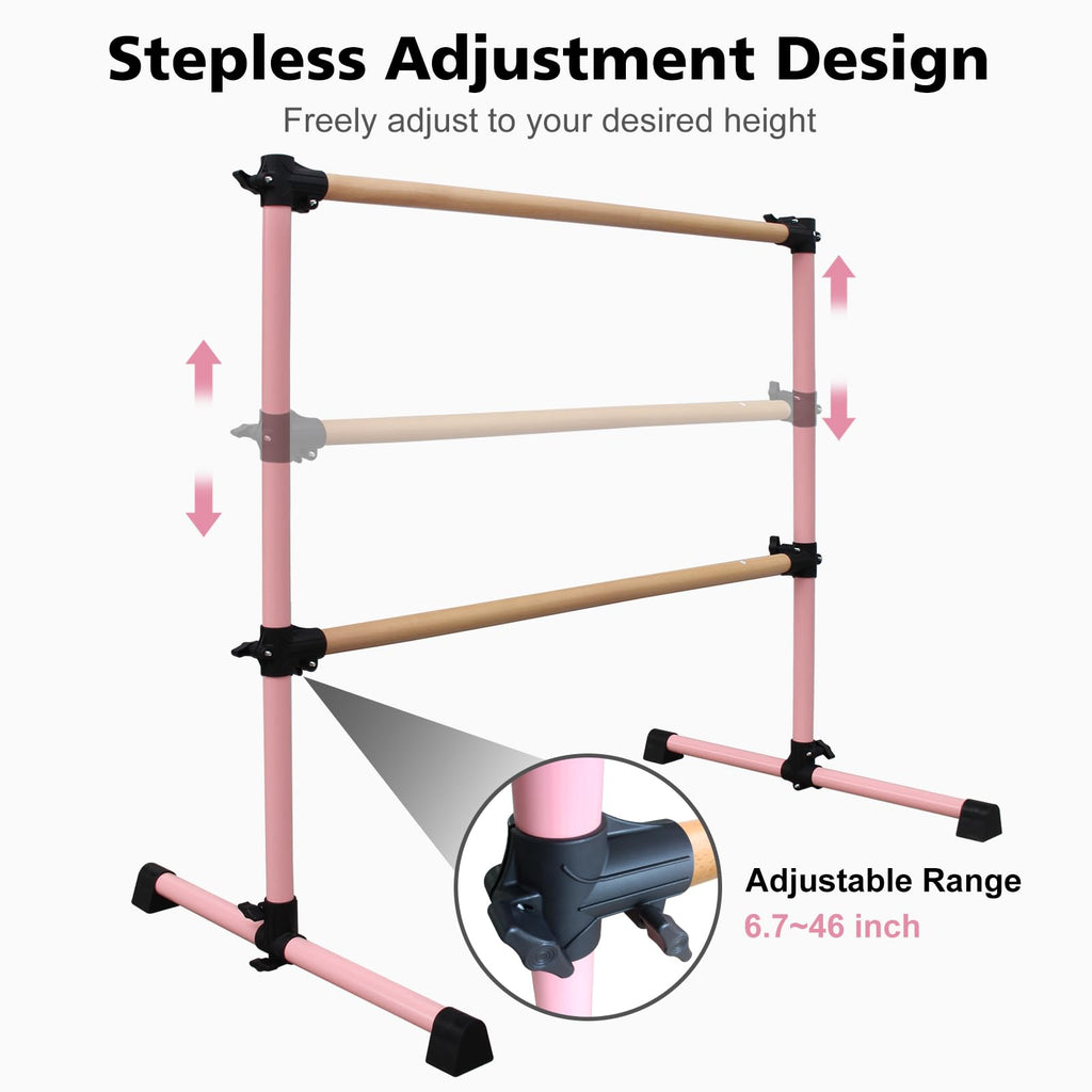 4FT/6FT Height Adjustable Double Ballet Barre, Freestanding Portable Stretching Dance Bar for Home, Heavy Duty Exercise Equipment for Kids & Adults with Anti-Slip Rubber Pads