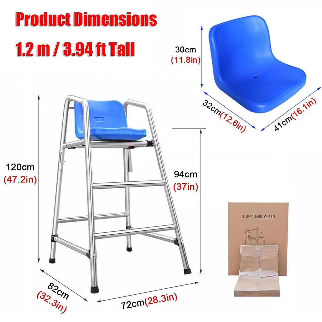 Tennis Volleyball Referee Chair Stand, 120 150 180 cm High Stainless Steel Lifeguard Chair for Pools Patio Lake Beach, Outdoor Extra Tall Life Guard Deck Chairs/Bar Stool(150cm/4.9ft Tall)