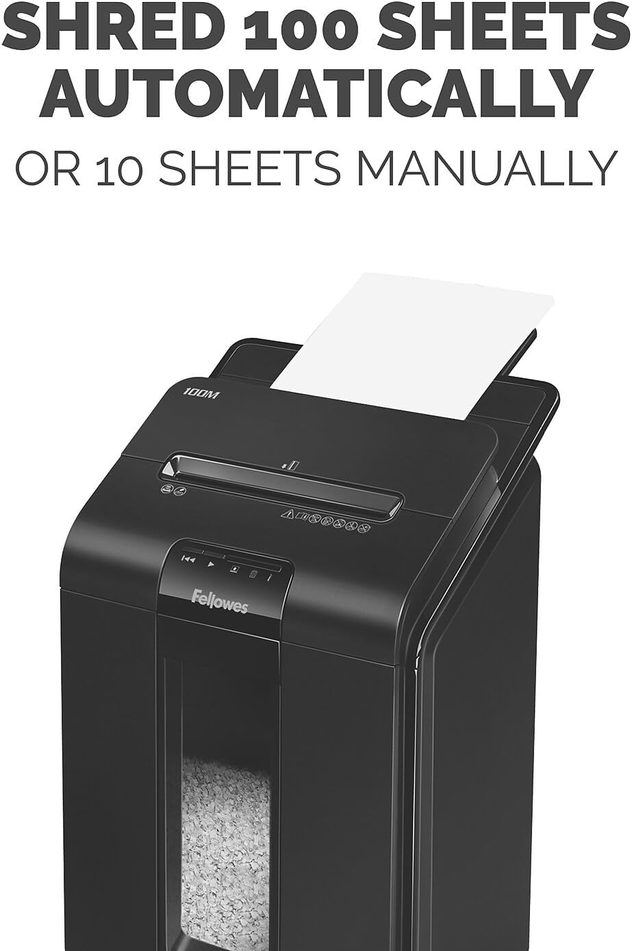 Fellowes AutoMax Micro-Cut 100M Commercial Office Auto Feed 2-in-1 Paper Shredder with 100-Sheet Capacity, Black