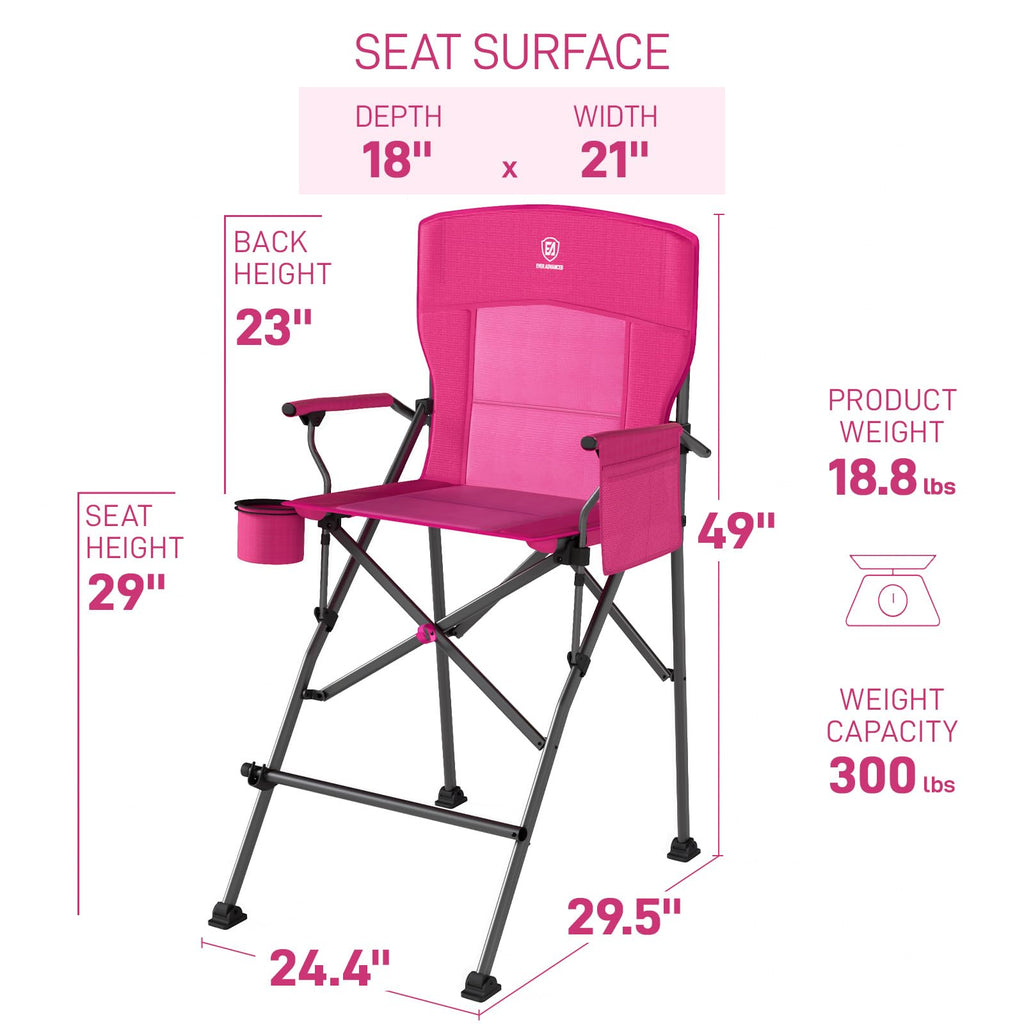 EVER ADVANCED Tall Director Chair 31" Foldable Camping with Carry Bag Black