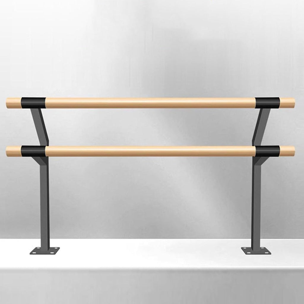 Double Floor Mounted Ballet Barre, Solid Wood Dance Bar with Manganese Steel Core, Heavy Duty Stretching Barre for Home Studio, Ballet Pilates Fitness Training for Kids and Adults
