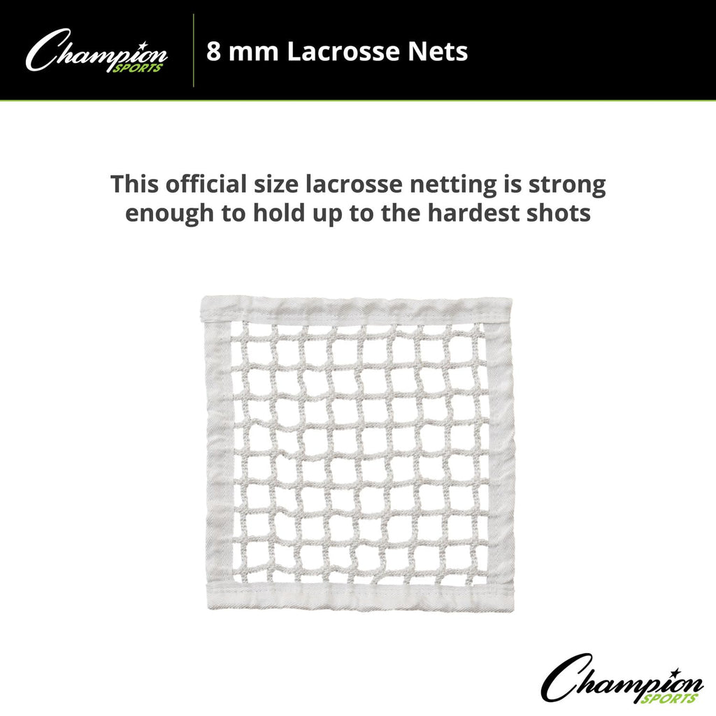 Champion Sports Lacrosse Goal Net - 6mm Official Size White Nylon Net Replacement (Pack of 2)