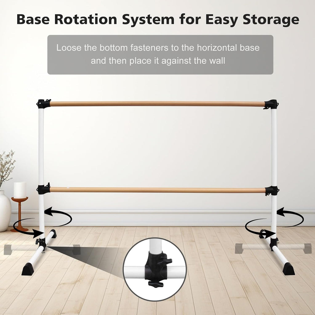 4FT/6FT Height Adjustable Double Ballet Barre, Freestanding Portable Stretching Dance Bar for Home, Heavy Duty Exercise Equipment for Kids & Adults with Anti-Slip Rubber Pads