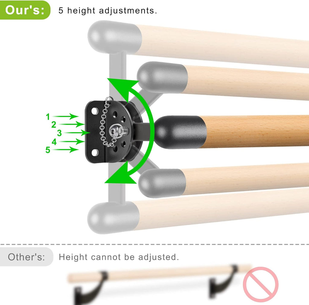 Dolibest Space Saver, Ballet Barre, Wall Mounted Traditional Wood Ballet Barre System Stretch/Dance for Home Barre Workout Equipment, Height Adjustable, for Kids and Adults