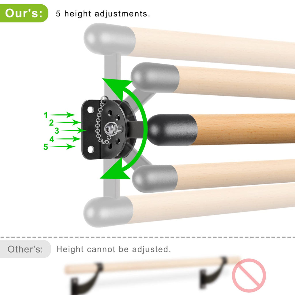 Dolibest Space Saver, Ballet Barre, Wall Mounted Traditional Wood Ballet Barre System Stretch/Dance for Home Barre Workout Equipment, Height Adjustable, for Kids and Adults