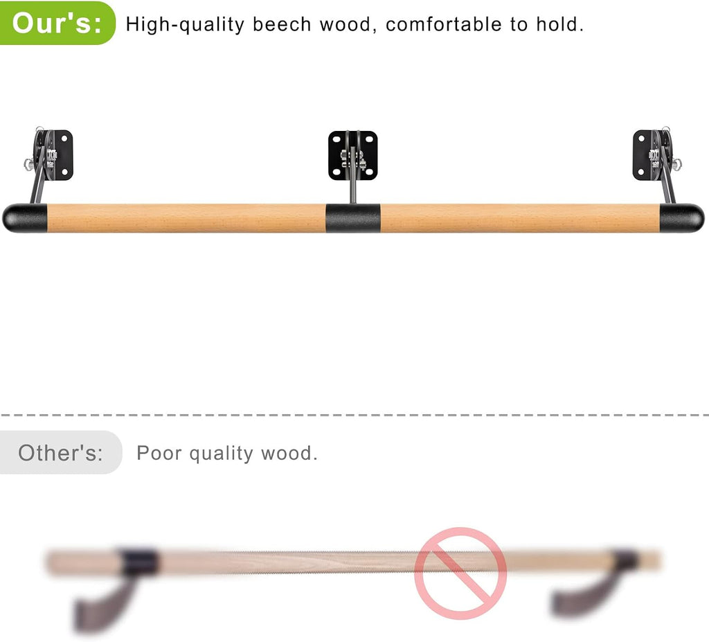 Kipika Wall Mounted Traditional Solid Wood Ballet Barre, Freestanding Ballet Barre, Stretch/Dance Bar for Home Workout Dance Equipment, Durable Metal Support, Height Adjustment