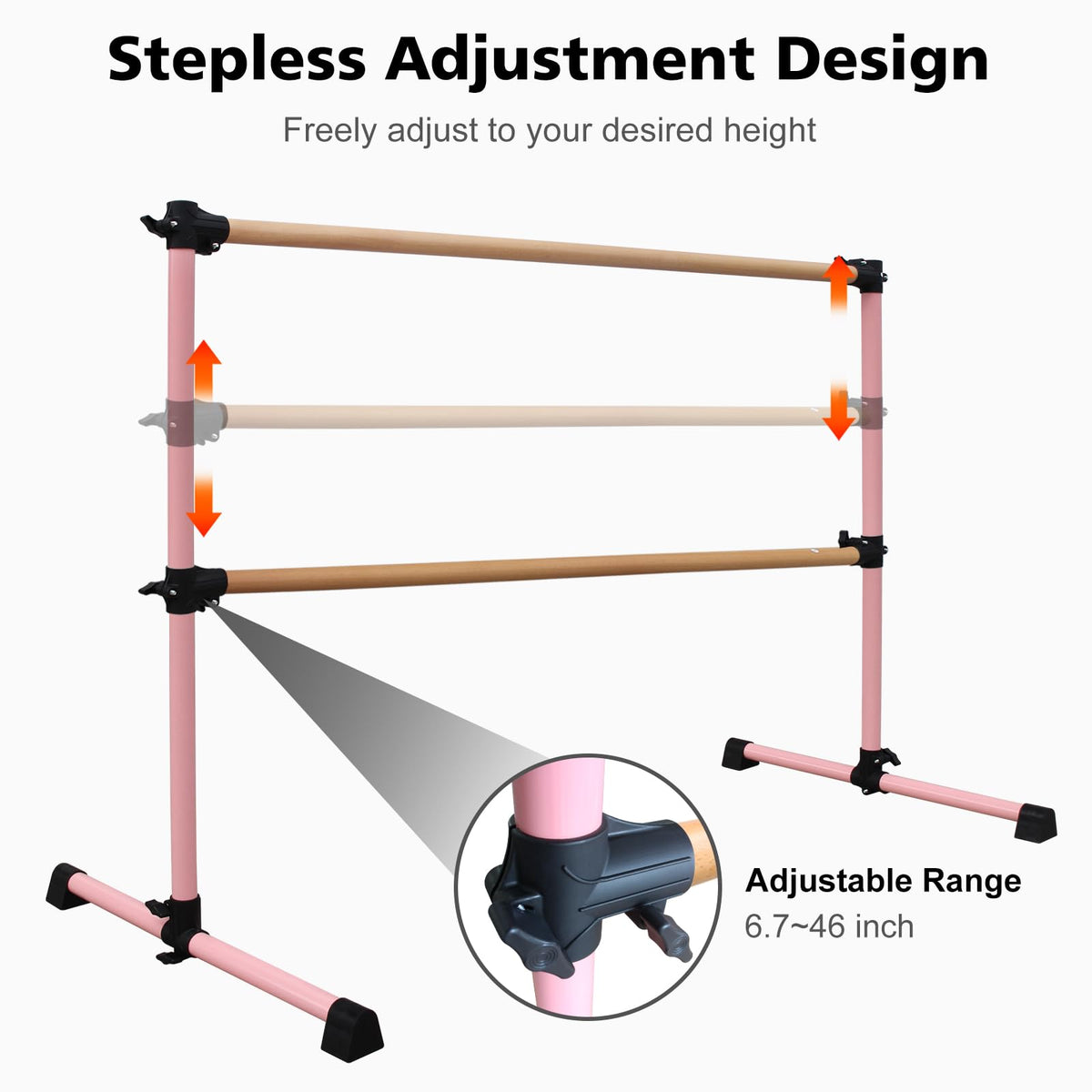 4FT/6FT Height Adjustable Double Ballet Barre, Freestanding Portable Stretching Dance Bar for Home, Heavy Duty Exercise Equipment for Kids & Adults with Anti-Slip Rubber Pads