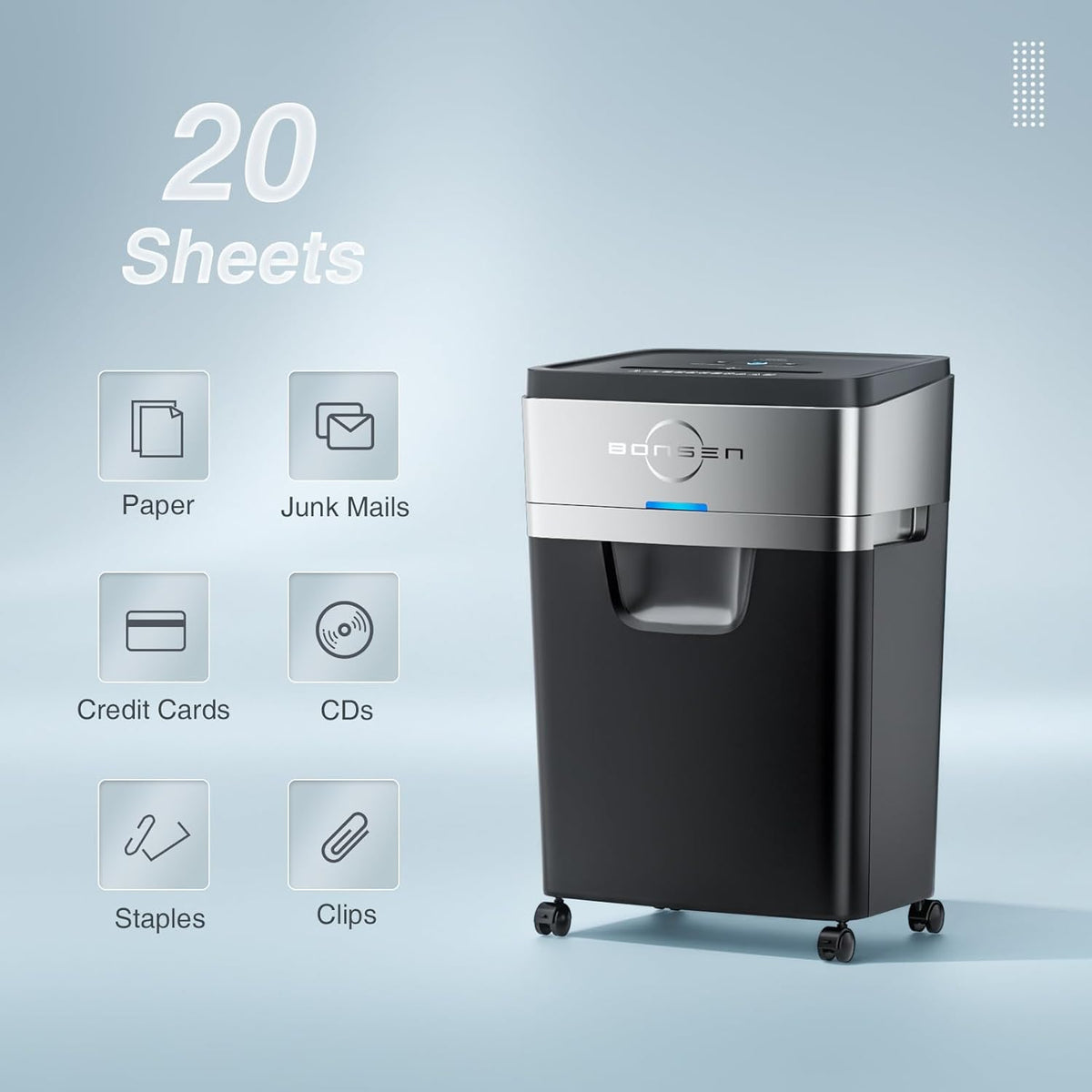 BONSEN 20-Sheet Cross-Cut P-4 High Security Heavy Duty Paper Shredder