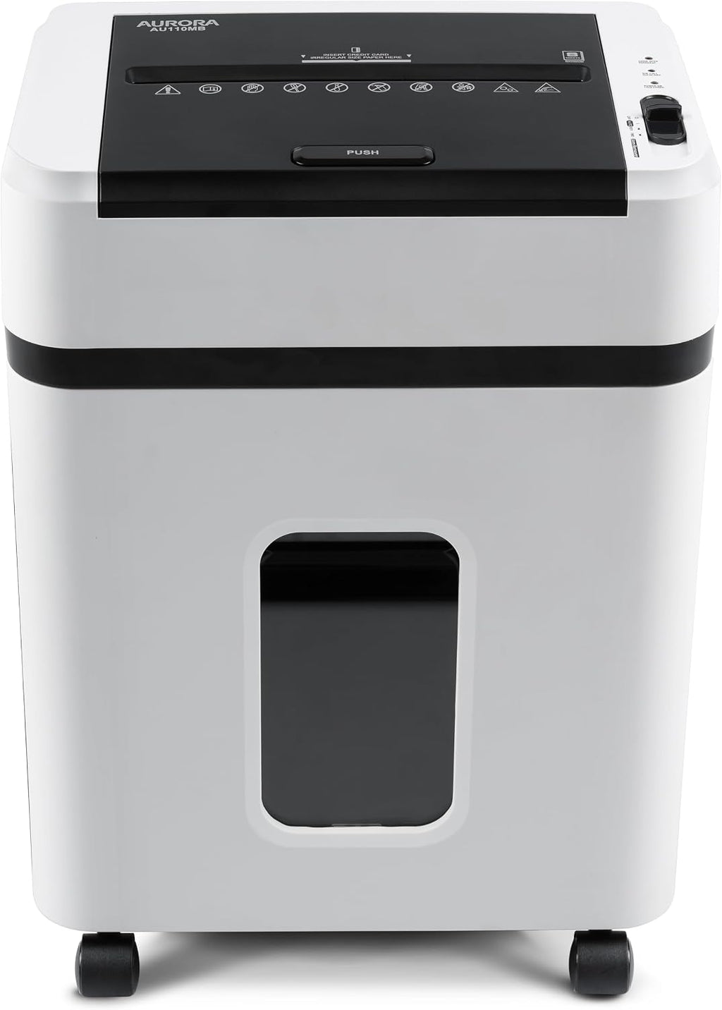 Aurora High Security AU110MB 110-Sheet Auto Feed Micro-Cut Paper and Credit Card Shredder with 4 Gallon Pullout Basket / 30 Minutes/Security Level P-4 (White/Black)