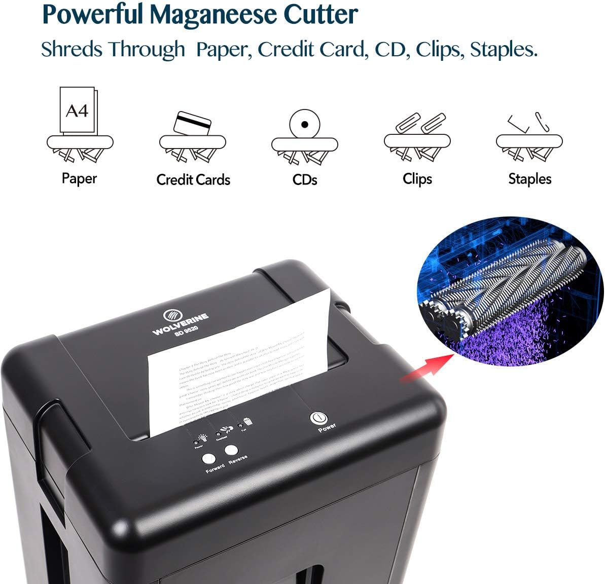 WOLVERINE SD9520 P5 Super Micro Cut Shredder, 15-Sheet, 2x10mm, 8Gal, Black
