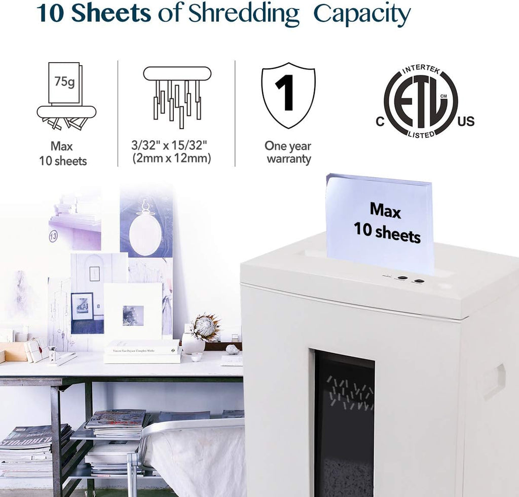 WOLVERINE SD9112 P5 Micro Cut Paper Shredder,10 Sheet,60Min,6 Gal, White