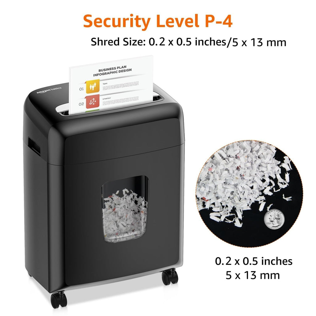 Amazon Basics 150-Sheet Autofeed Micro-Cut Paper and Credit Card Shredder, High Security Level P-4 with 8.5-Gallon Bin, 60-Minute Continuous Run Time, Black