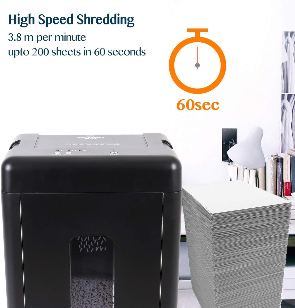 WOLVERINE SD9520 P5 Super Micro Cut Shredder, 15-Sheet, 2x10mm, 8Gal, Black