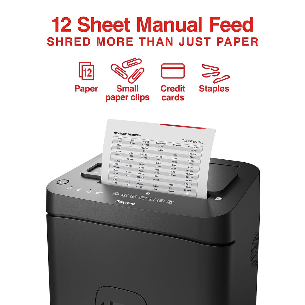 Staples 12-Sheet Micro-Cut Paper Shredder, High-Security, Anti-Jam, Black