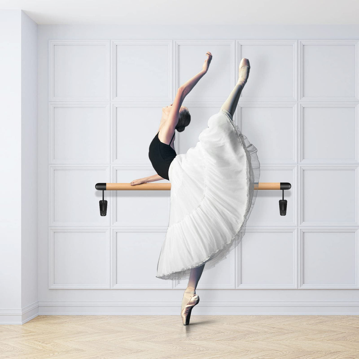 SELEWARE 4-12 FT Wood Ballet Barre Wall Mount Ballet Bar Dance Bar for Home