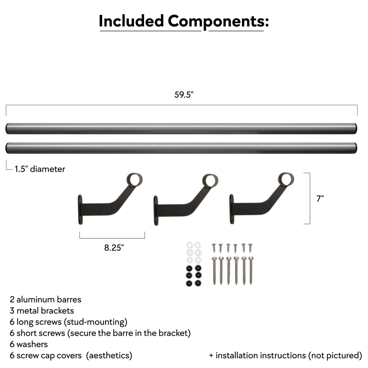 Wall-Mounted Ballet Barre - Metal - for Home Dance, Exercise, Fitness, Stretching - Made in USA